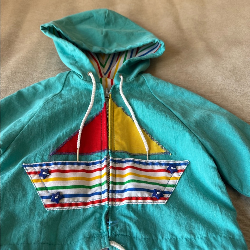 Vintage 80s Winning Moves Baby Toddler Hooded Jacket 18M Sailboat Appliqué Retro - Picture 4 of 9